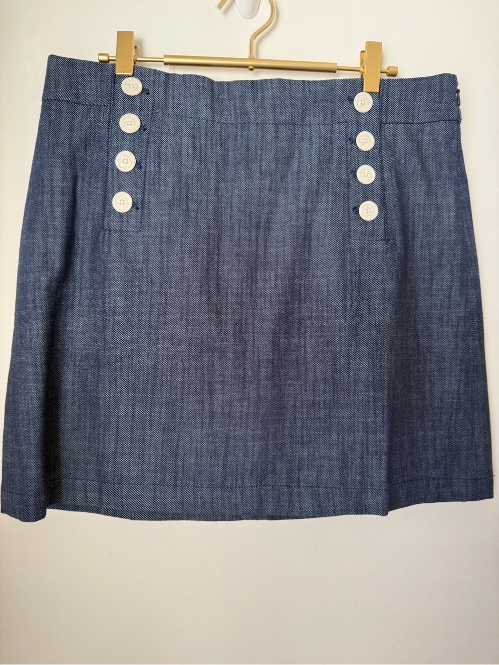 Loft Denim Sailor Mini Skirt 10 Blue with Button Detail